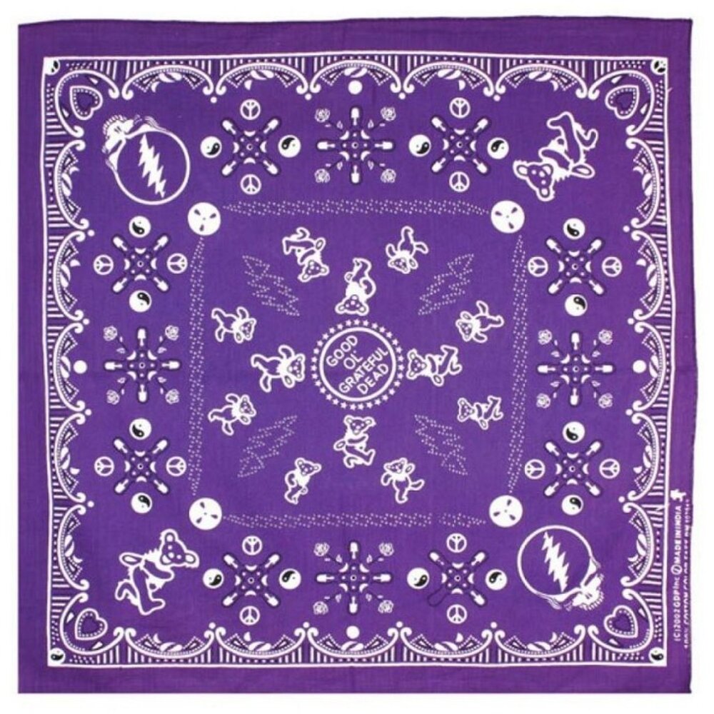 New Purple Bear Skull Grateful Dead Bandana Hippie Headband Mask Peace Yin Yang - Picture 1 of 4